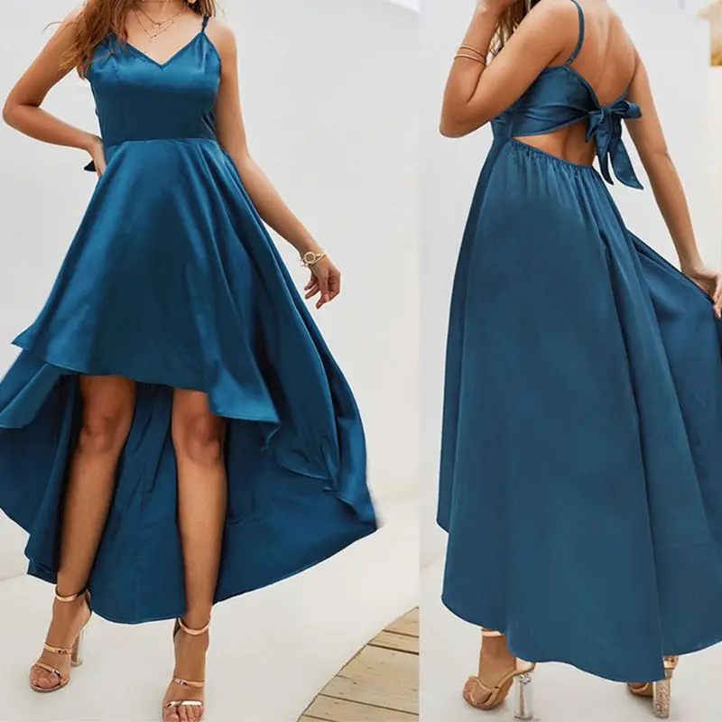 Women Ladies Formal Party Spaghetti Strap V Neck Gown Dress Long Maxi Irregular Hem Dresses Women Ladies Formal Party Spaghetti Strap V Neck Gown Dress Long Maxi Irregular Hem Dresses