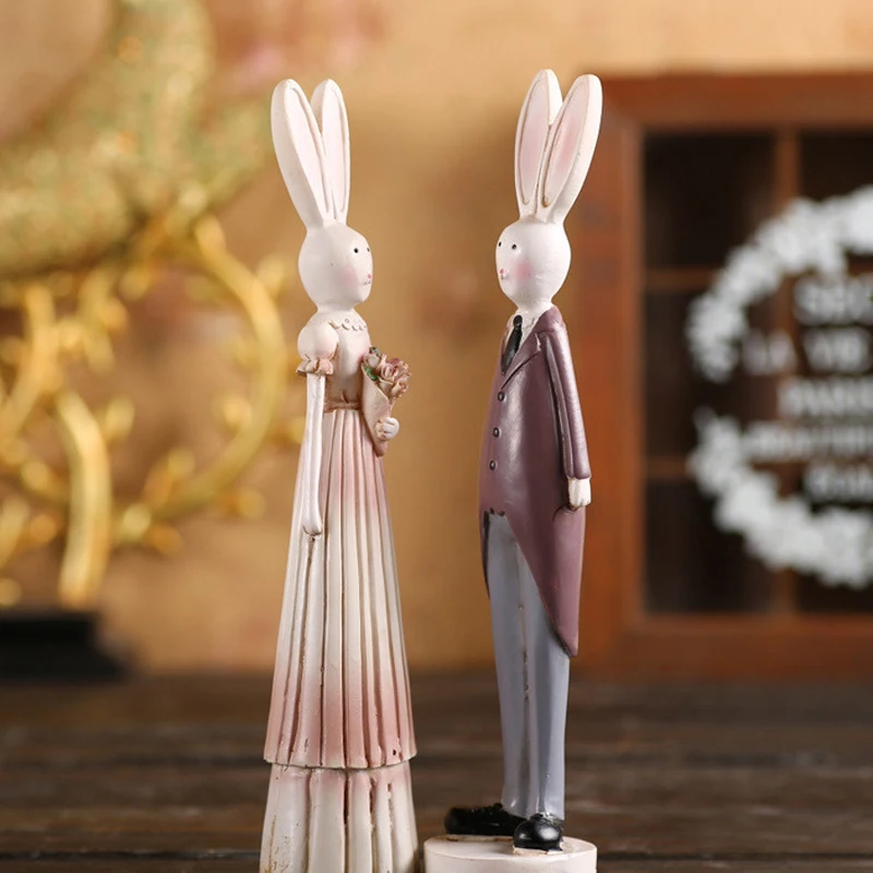 Image American Pastoral Resin Ornaments Easter Gift Home Furnishing Decor Rabbit Couple Living Room TV Cabinet Decoration T50