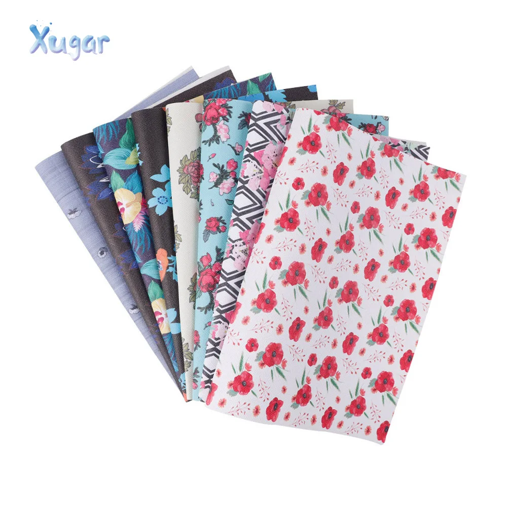 

22cm*30cm Synthetic Leather Fabric Sheet Printed Flowers Plants Pu Fabric For DIY Hairbows Bag Textile Handmade Crafts Materials