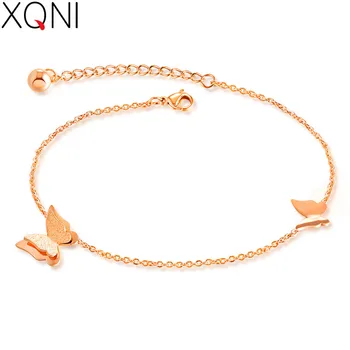 

XQNI Summer New Style Temperament Exquisite Small Butterfly Titanium Steel Anklet "O" Shaped Rose Gold Feet Decorated Jewelry