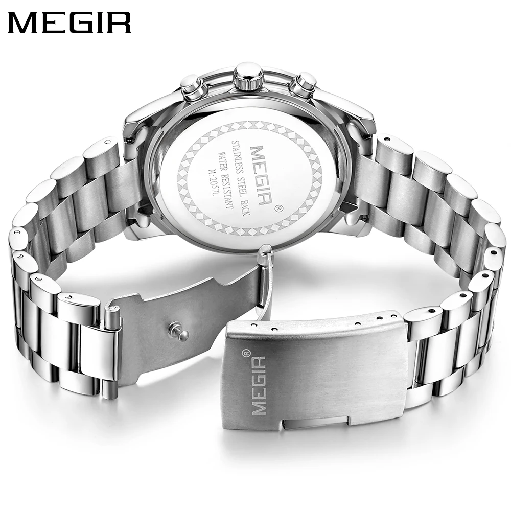 MEGIR, простые, модные, кварцевые, с хронографом, спортивные, женские часы, лучший бренд, Роскошные, серебряные, из нержавеющей стали, женские наручные часы