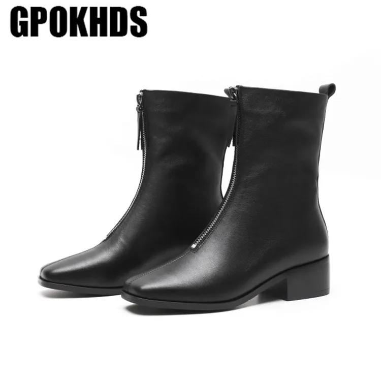 Женские ботильоны из коровьей кожи GPOKHDS коричневые короткие плюшевые ботинки на