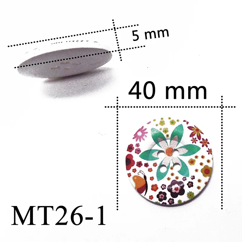 ZIEENE 12 шт. Горячая Смешанная 9 цветов Большой 40 мм живопись цветы деревянные пуговицы для шитья Скрапбукинг для пальто ручной работы белый 4 отверстия - Цвет: MT26-1