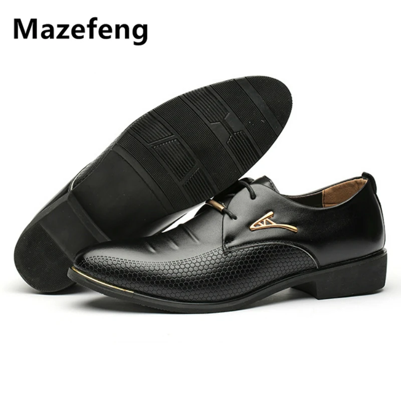 

Mazefeng 2019 British Men's Slip On Split Leather Pointed Toe Men Dress Shoes Business Wedding Male Formal Shoes Plus Size 38-46