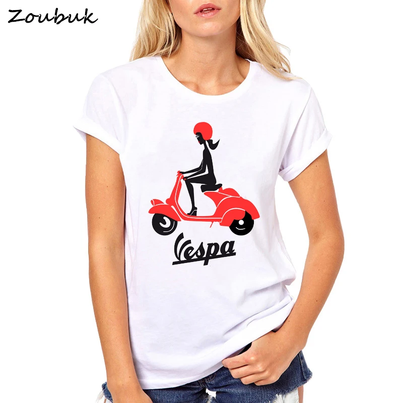 

2018 new fashion Vespa Girl Riders women t shirt female vogue cartoon Motorcycles Scooters print tshirts summer o-neck tops tees