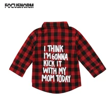 Милые детские клетчатые топы с длинными рукавами и буквенным принтом для маленьких мальчиков и девочек, рубашка хлопковая рубашка с отложным воротником