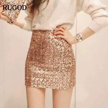

RUGOD 2018 New Arrival Bright Sequined Mini Pencil Skirt Women Slim High Waist Skirt Zipper Bodycon Short Skirt Saia Faldas