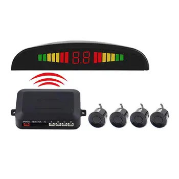 

DC12V Wireless Car Parking Radar Rear Reverse 4 Sensors Buzzer Radar 2.5M Safe Distance Warning LED Display Audio Alarm
