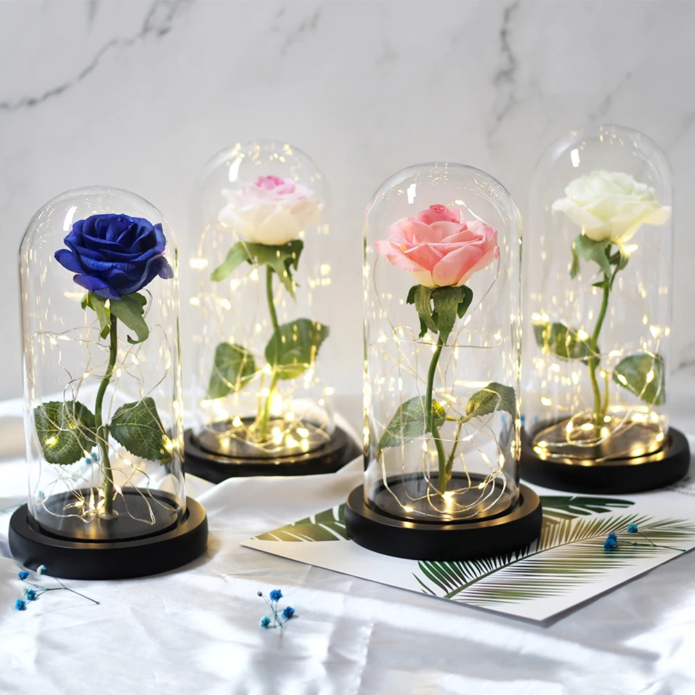 

2019 HOT Beauty And The Beast Gold-plated Red Rose With LED Light In Glass Dome For Mother's Day Gift Valentines Day Gift