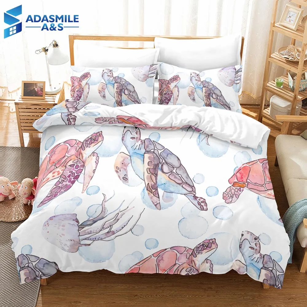Sea Turtle 2Pcs/3Pcs Cartoon Bedding Set For Home Quality ...