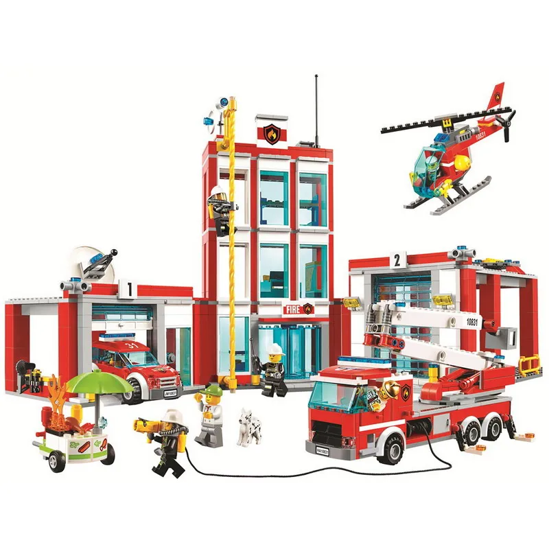 

10831 City Fire Rescue Fire Station Figure Blocks Christmas Gift Construction Bricks Toys For Children