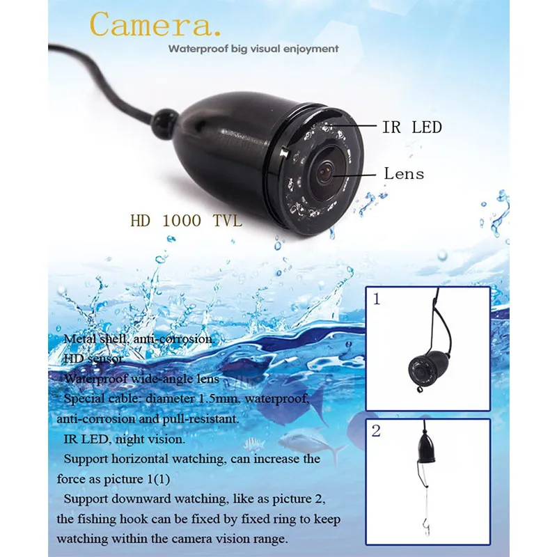 Underwater Ice Fishing Camera Video, Fish Finder, Sunvisor Fishfinder, IR 150 Degrees Angle, 4.3 "LCD, 20m, 30m, 1000TVL