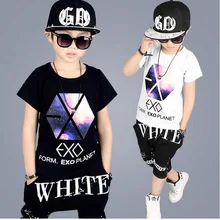 Комплекты летней одежды для мальчиков-подростков, детская хип-хоп футболка+ шорты, комплекты со штанами-Шароварами, vetement garcon, для 2, 4, 6, 8, 10, 12, 14 лет