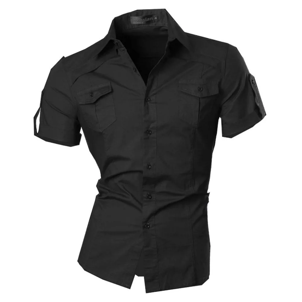 Men's Designer Military Slim Fit Dress Sold Casual Short Shirts Tops Western Black S M L XL XXL