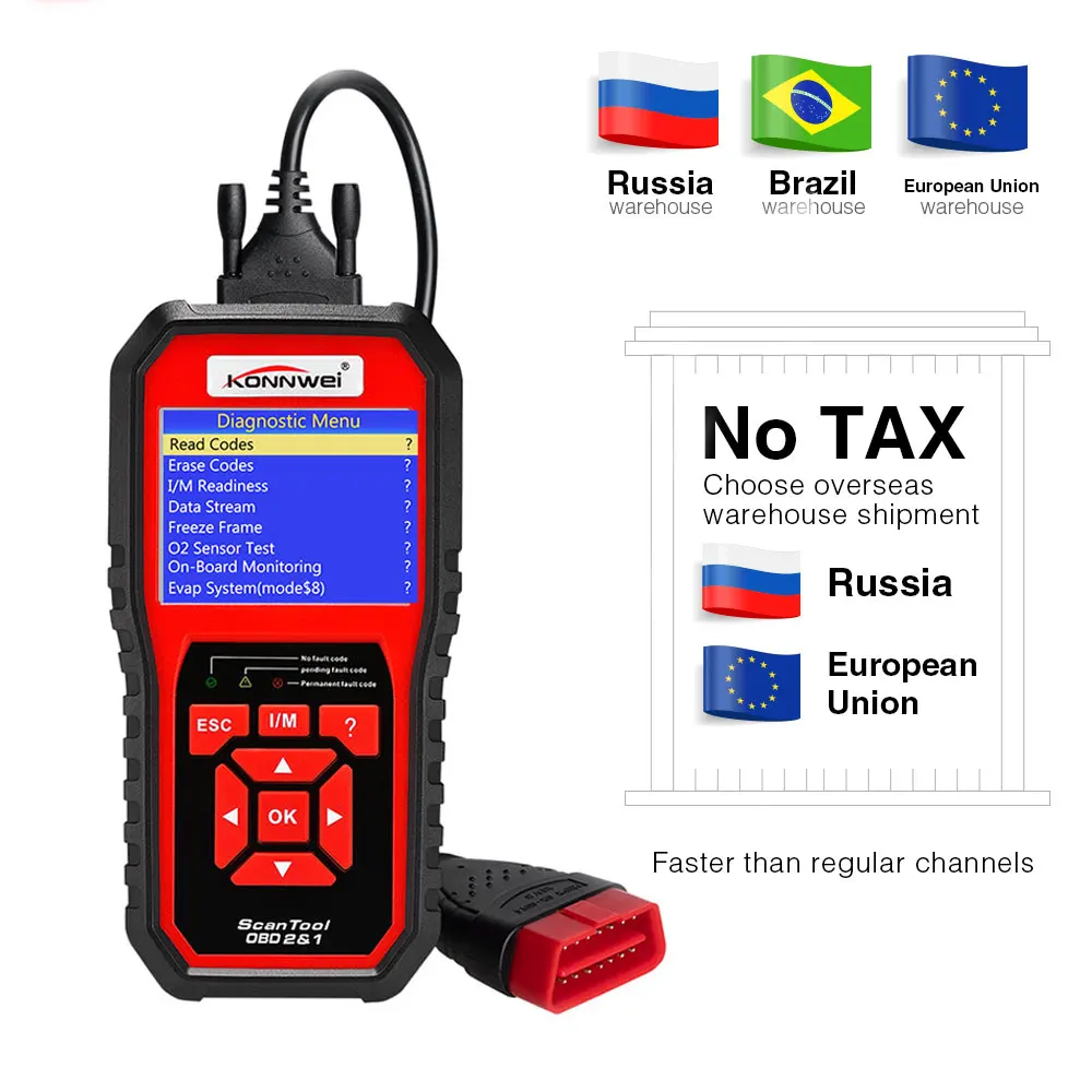 Автомобильный диагностический сканер KONNWEI KW850 полный OBD2 KW 850 OBDII PK AD410 NT301