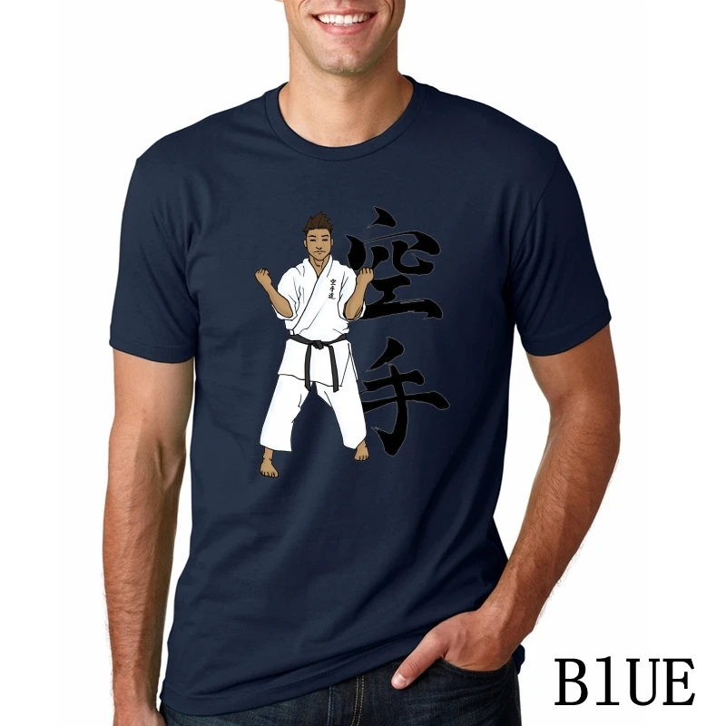 Новые летние футболки для карате Kyokushin мужские футболки с коротким рукавом для мужчин Япония футболка для карате футболки - Цвет: BLUEXX13709