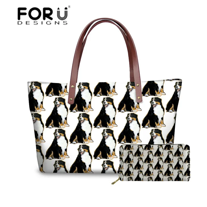

FORUDESIGNS Women Fashion Handbags Bernese Mountain Dog Printing Luxury Wallets Ladies 2pcs/set Top-Handle Bags for Feminine