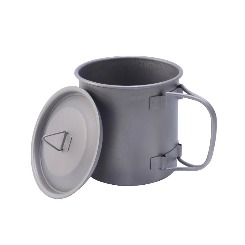 

Outdoor Camping Pot 400ml Titanium Pot Titanium Water Mug Cup with bowl cover Foldable Handle Cooking Pots Picnic Hang Pot