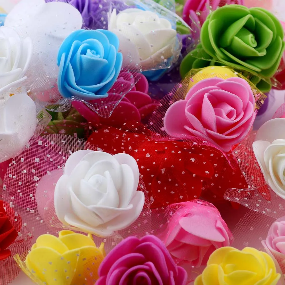 

50pc 4CM FoamYarn Rose Artificial Flowers Mulity-use For Wedding Decoration DIY crapbooking Accessories Wreath FakeCraft Flowers