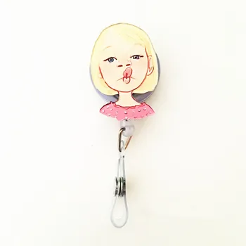 

1pcs Cartoon Kawaii Blonde Girl Retractable Stretchable Badge Reel Student Nurse Business ID Name Card Badge Holder Tag