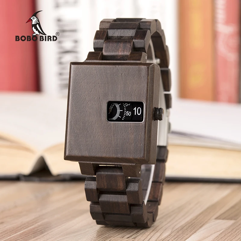 Wood Watch Men Bamboo Mens Wristwatch saat erkek Male Quartz Square Watches in Wood box Accept Customize