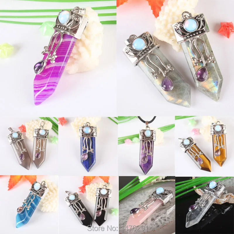 

Onyx Lapis Quartz Labradorite Tiger's Eye Opal Arrow Beads Inlaid And Disc Opal Pendant 1PCS