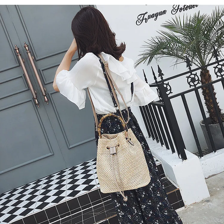 Blascher Beach Drawstring Women Bucket Bags Female Summer Knitting Straw Bags Casual Holiday Crossbody Bag Bamboo Handle Handbags Bolsa H8312 (11)