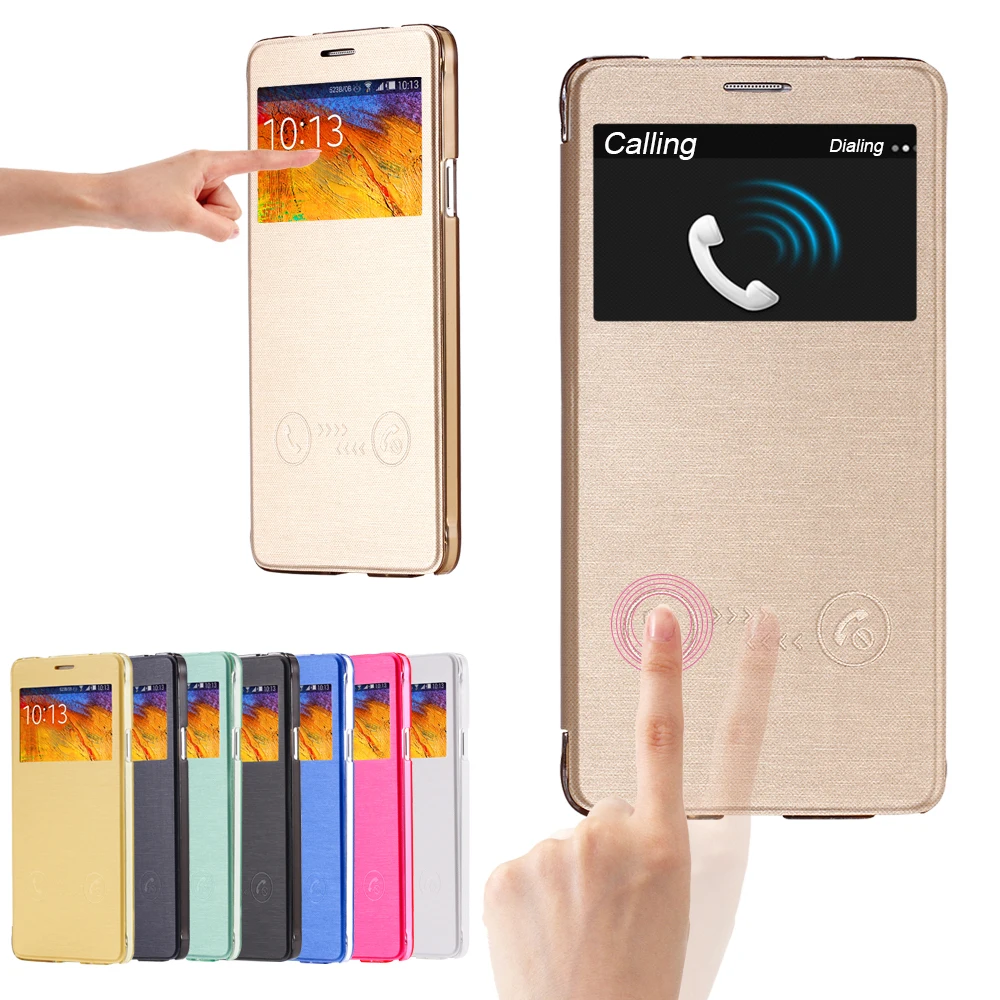  Note 4 High Quality Ultra Flip View Window Leather Phone Case For Samsung Galaxy Note 4 N9100 Hard Clear Smart Accessories Cover 