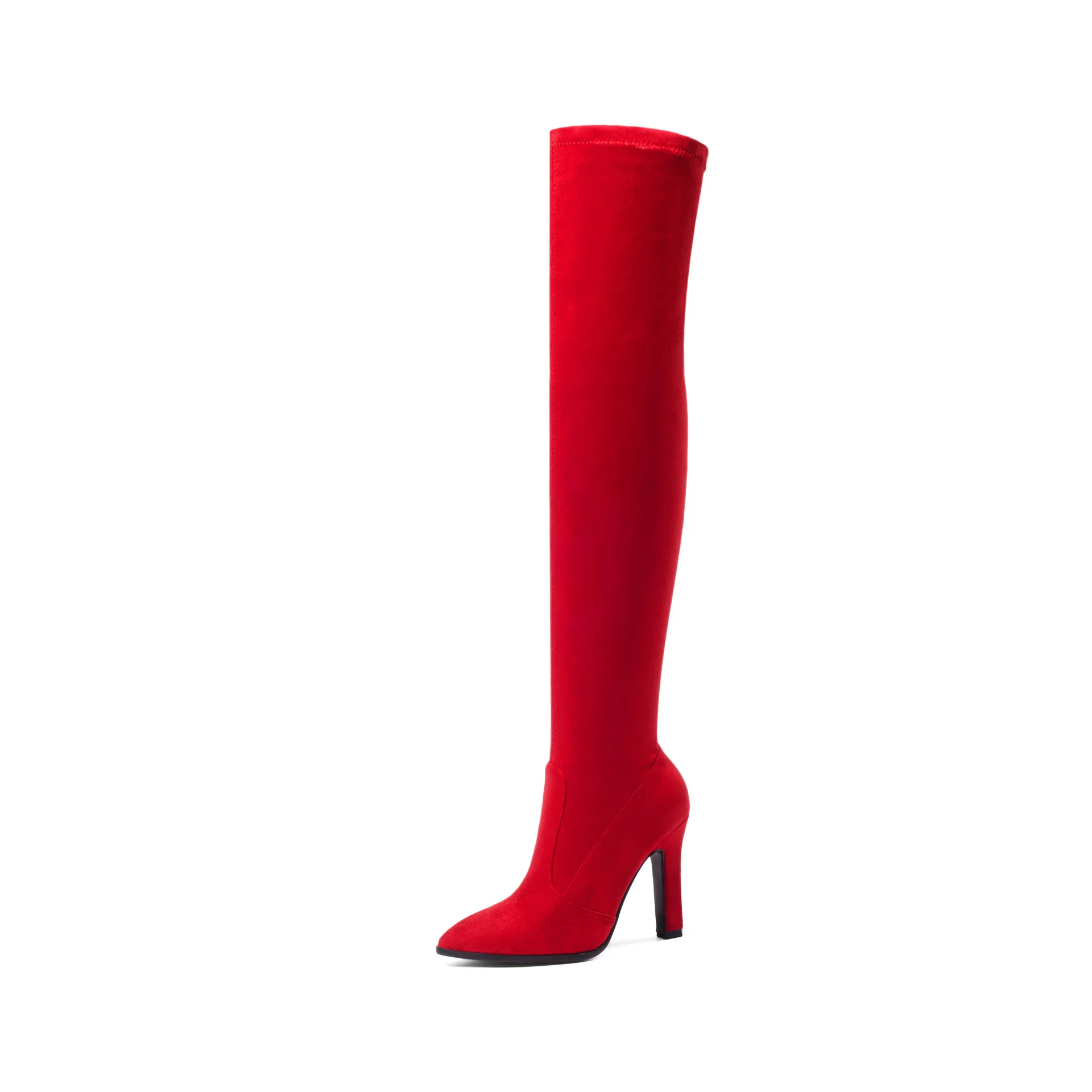 Rumbidzo/женские осенне-зимние сапоги на не сужающемся книзу массивном каблуке для вечерние, Стрейчевые сапоги на высоком каблуке, пикантные Женские Сапоги выше колена с круглым носком, большие размеры - Цвет: Red