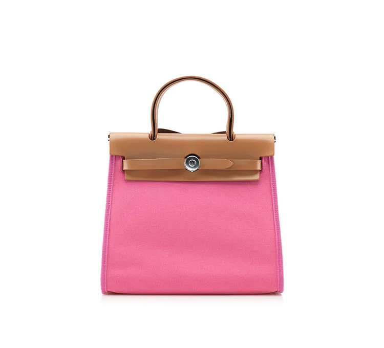 Новые популярные классические сумки из парусины и натуральной кожи, шикарные женские сумки-тоут в стиле пэчворк, основной современный дизайн, сумки-мессенджеры qn093 - Цвет: small pink