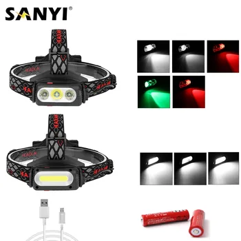 

COB T6 LED Headlamp Double Switch 360 Degree Rotatable Head Flashlight USB Rechargeable 18650 Head Torch Forehead Lamp Headlight