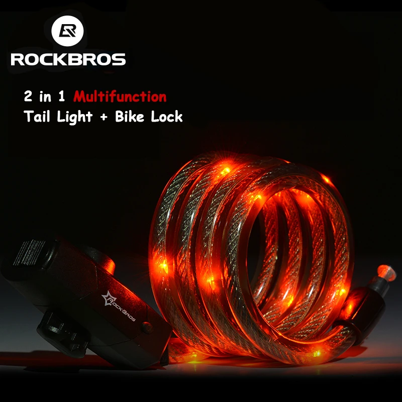 Sale Rockbros 2 in 1 Bike Accessories Bicycle Light+Lock USB Rechargeable Waterproof Taillight 1.2 m Copper Wheel Lock Light Ciclismo 0