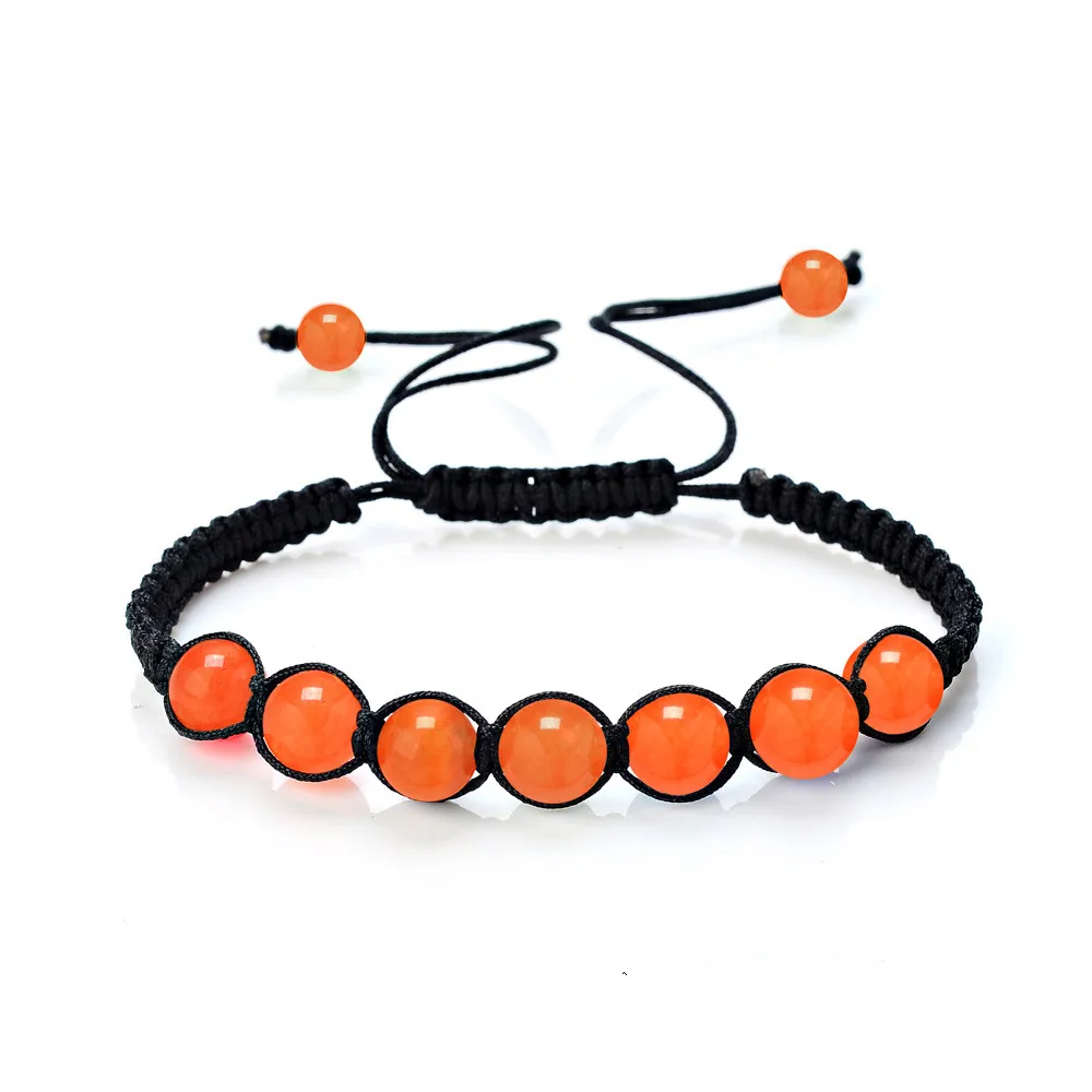 Модный натуральный ювелирный камень Йога браслет ручной работы Плетение Черная веревка 8 мм тигровый глаз Лазурит Круглые бусины браслеты для женщин - Окраска металла: orange stone