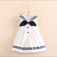 Платья для маленьких девочек в морском стиле хлопковое платье принцессы в полоску с бантом сарафан без рукавов с матросским воротником Одежда для девочек