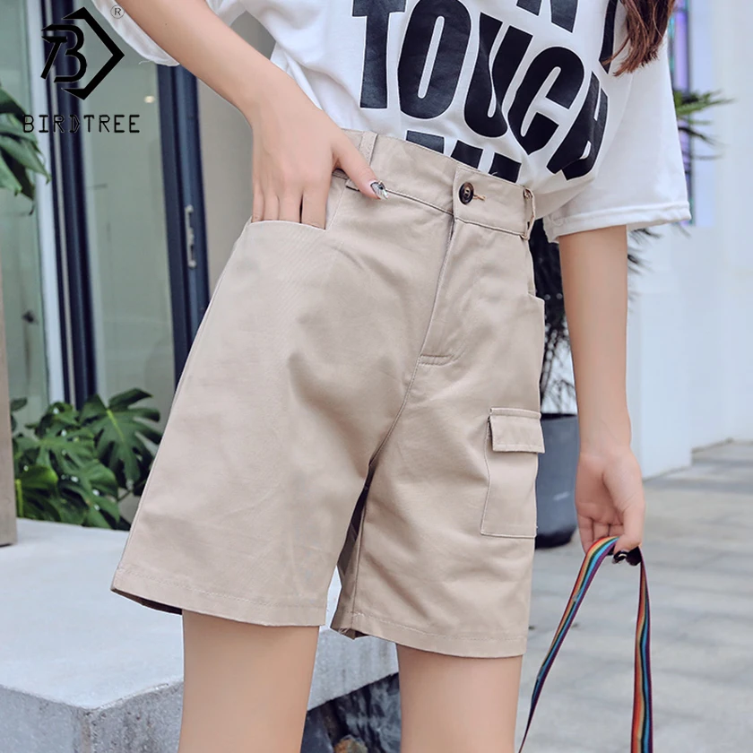 

Overalls Women 2019 New Straight Loose Student Casual Five Minutes Length Looks Thin Black And Khaki Two colors B96601C