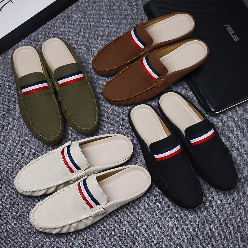 

New Arrival Loafers Shoes Men Black Army Green Summer Slip On Shoes Men Non-Slip Half Drag Lazy Shoe Comfort Half Slippers Mens