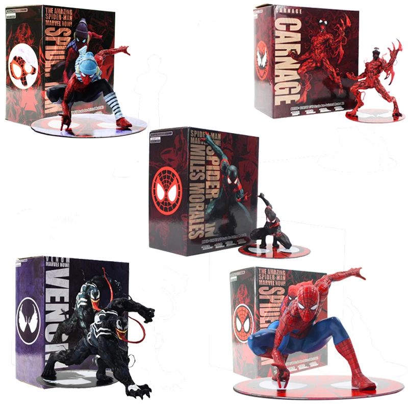 

ARTFX Statue The Avengers Spiderman Carnage Venom Black Spider-Man Miles Morales Figure Toys Model Kit Gift for Kids