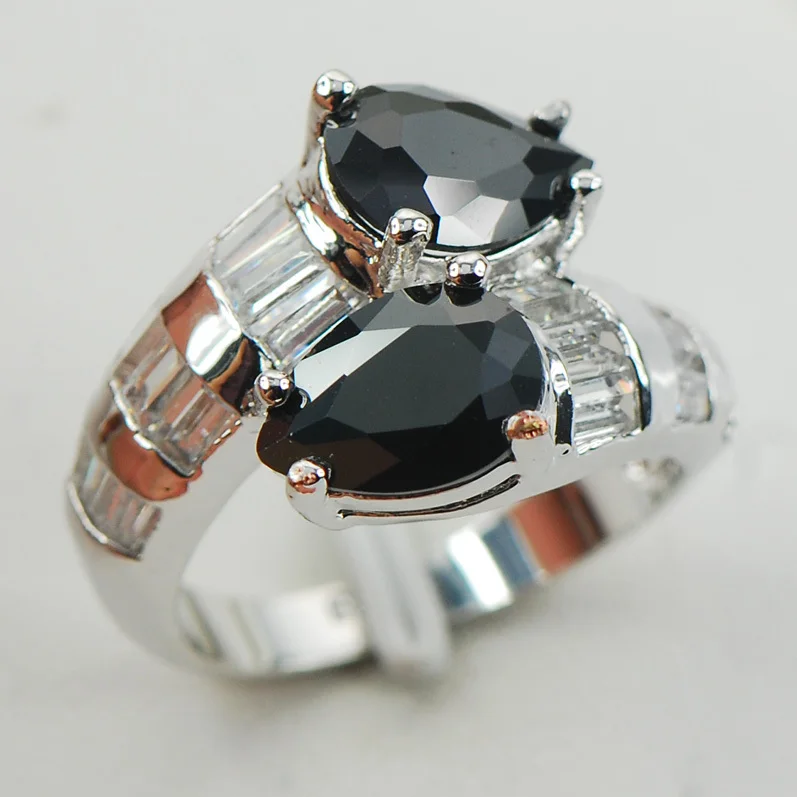 С черным ониксом в модные женские туфли 925 пробы Серебряное кольцо F962 Размеры 6 7 8 9 10