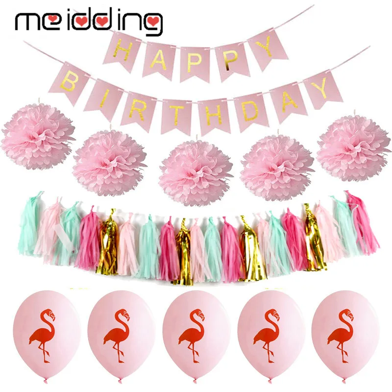 

Kids Flamingo Theme Happy Birthday Party Banner Decoration Luau Aloha Hawaii Tropical Luau Party Flamingo Balloons Pink Supplies