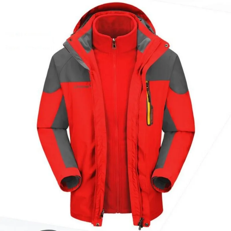 Лыжная куртка для мужчин, зимняя водонепроницаемая Теплая мужская куртка для сноубординга, спортивная одежда из двух частей, ветровка с флисовой подкладкой, Jaqueta Masculino - Цвет: red grey