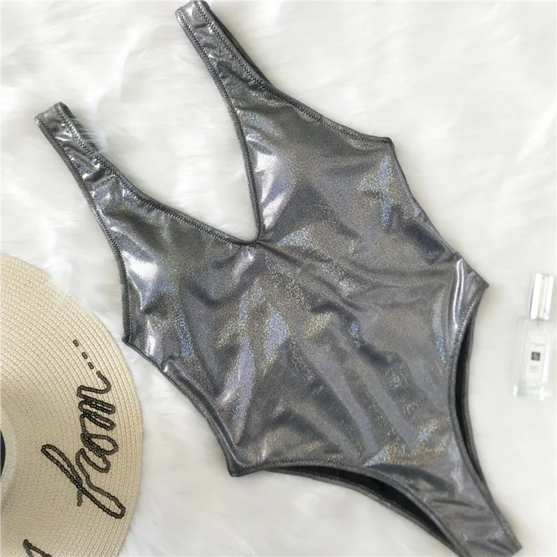 

2018 New Solid Color One-Piece Swimsuit Bathing Suit Shining Swimwear Beachwear For Women