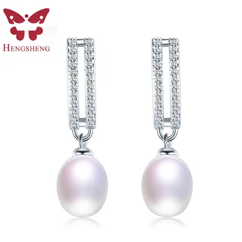

Hot Selling 925 Sterling Silver Drop Earrings Women 8-9mm Natural Freshwater Pearl Jewelry Top Quality Earrings With Box