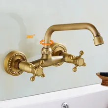 Antique Brass Double Handle Bathroom Faucet Swivel Spout Kitchen Mixer Faucets Hot And Cold Basin Sink Mixer Tap KD1206 modern design antique brass open spout basin faucets fashion bathroom mixer vintage bathroom sink faucet