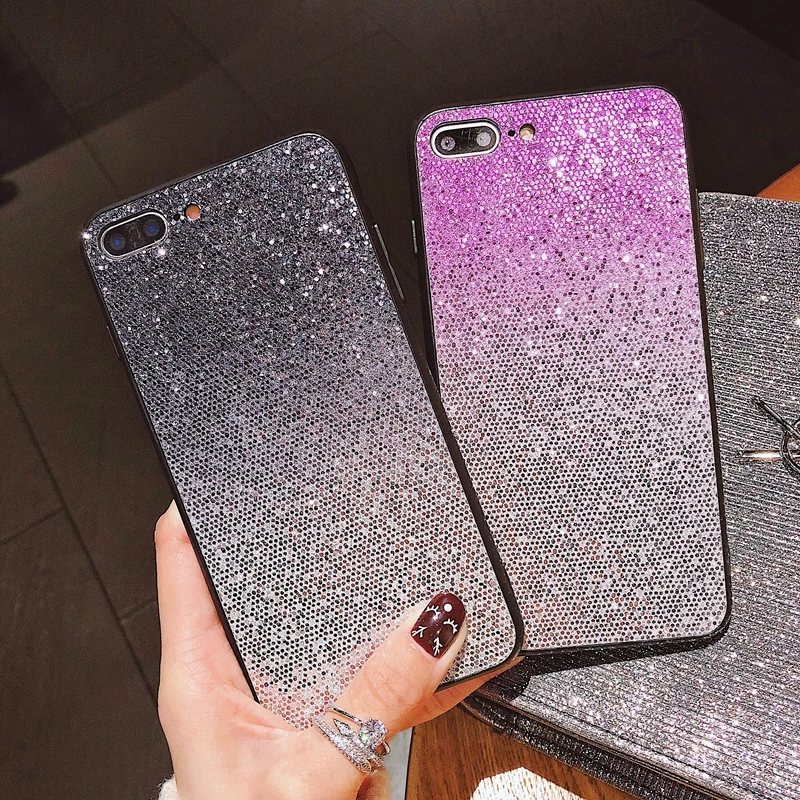 

HOTR for iphone xs max case Glitter Color Gradient Back Case for iphone 5 5s SE 6 6s 7 8 9 plus X XS XR Shiny Bling Phone Cover