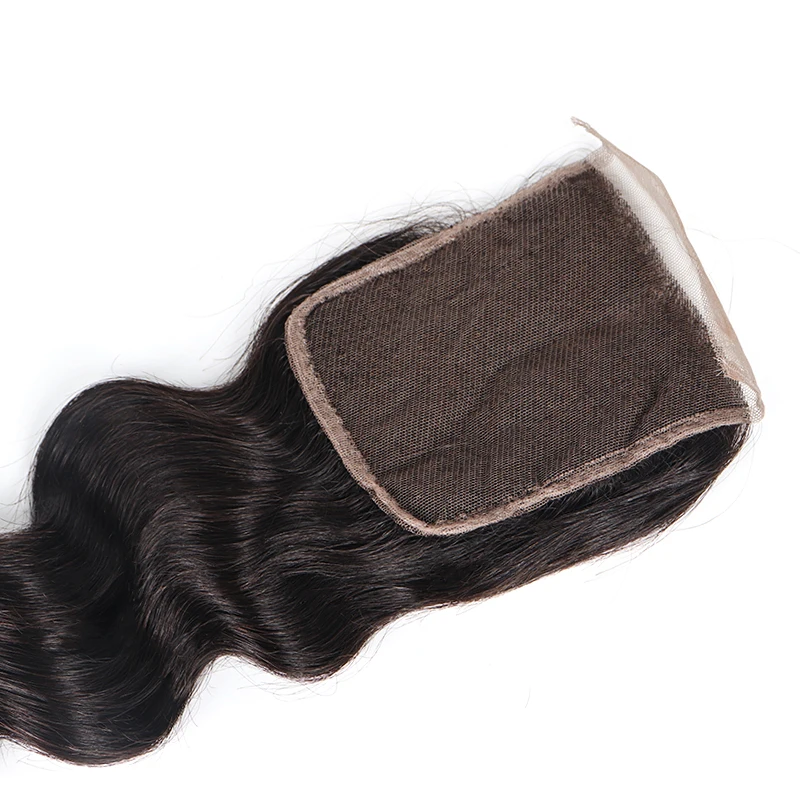 Перуанское неплотное Переплетение 4*4 закрытие шнурка 100% человеческих волос предварительно сорвал с волосами младенца бесплатно Средний