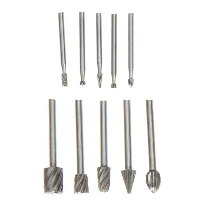 

10pcs HSS Routing Router Grinding Bits Burr File Set Milling Cutter 1/8 inch Shank For Dremel Engraving Wood Rotary Tool