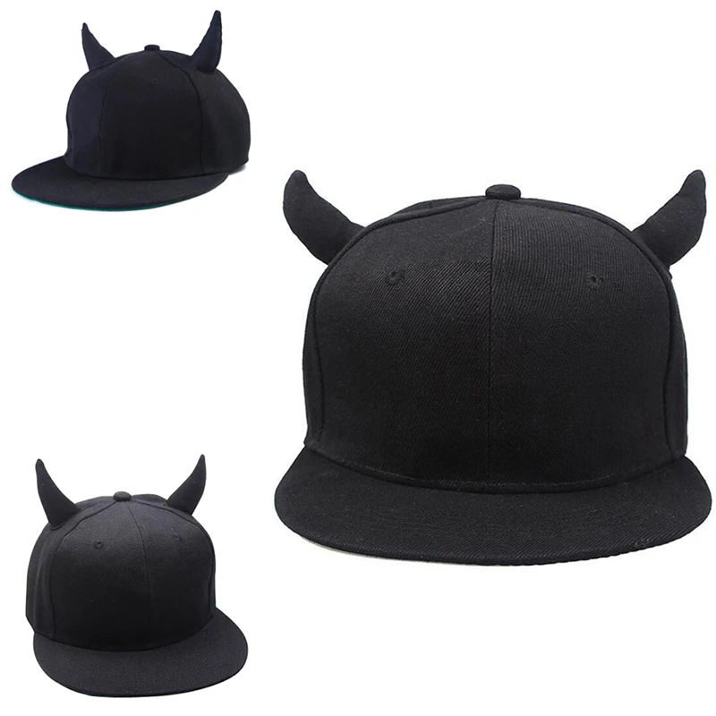 

Adjustable Baseball Cap With Horns Black High Quality Snapback Hip-hop Hat For Women Men Fashion Outdoor Sun Hat