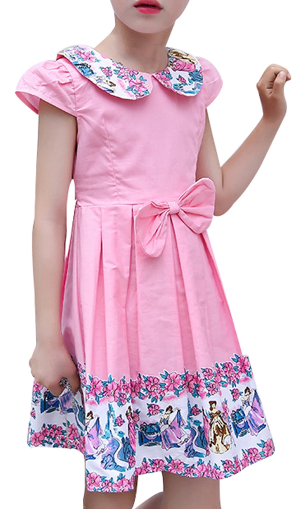 New Kid Child Girl Peter Pan Collar Sleeveless A Line Bow Tie Back Zip Summer Dress Sundress | Детская одежда и обувь