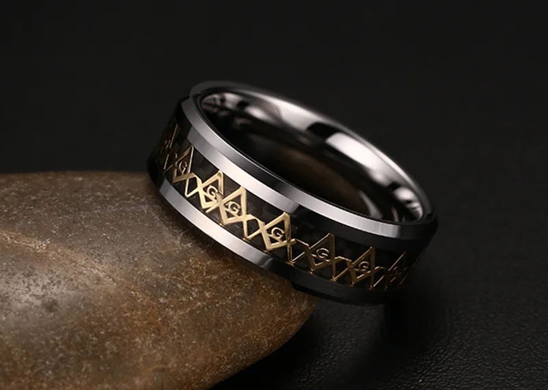 recommend Top Quality 8mm Masonic Tungsten Wedding Bands men ring Jewelry Design Fashion Party Gift rings
