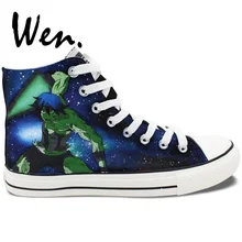 Вэнь индивидуальный дизайн Ручная роспись обувь Гуррен лаган робот высокие для мужчин женщин холст спортивная обувь плимсоллы кружево до